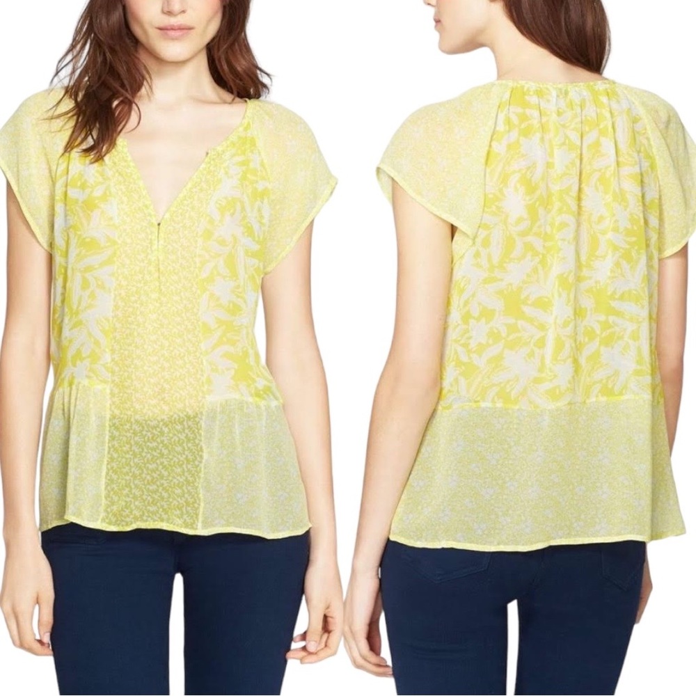 Joie Anerae Silk Yellow Floral Blouse Size Medium